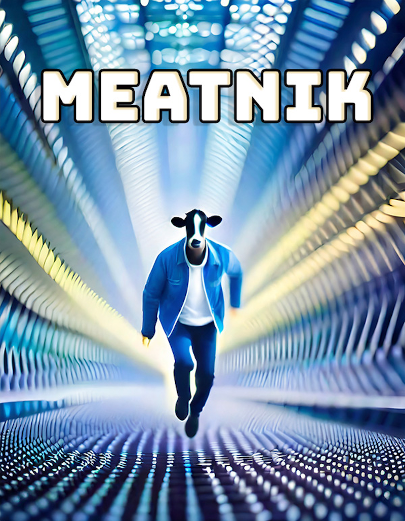 picture of cow-headed man running